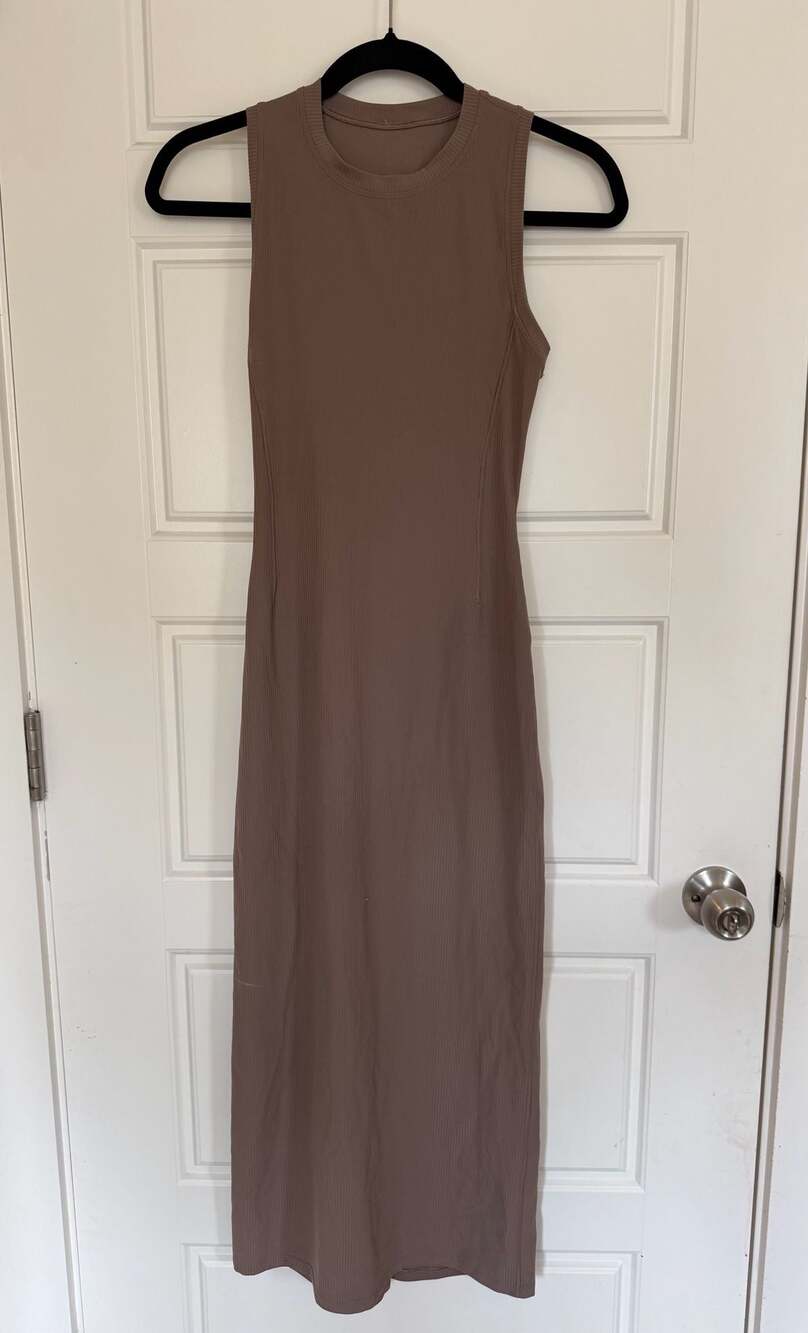 Lululemon All Aligned Ribbed Midi Dress, Taupe, XS - Picture 3 of 6